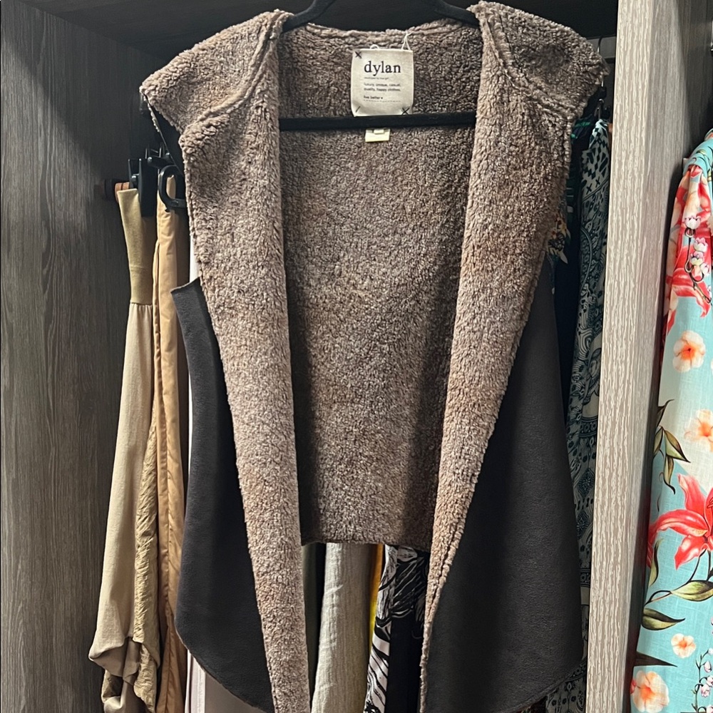 Dylan Women's Brown Open Front Vest with Faux Fur